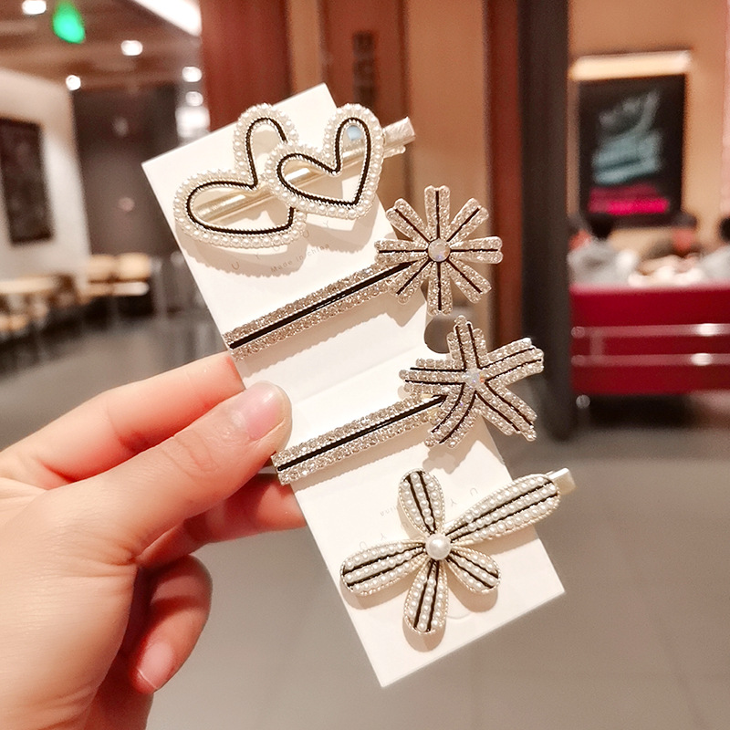 滴油发夹韩版珍珠水钻发卡网红刘海夹少女气质鸭嘴夹头饰夹子