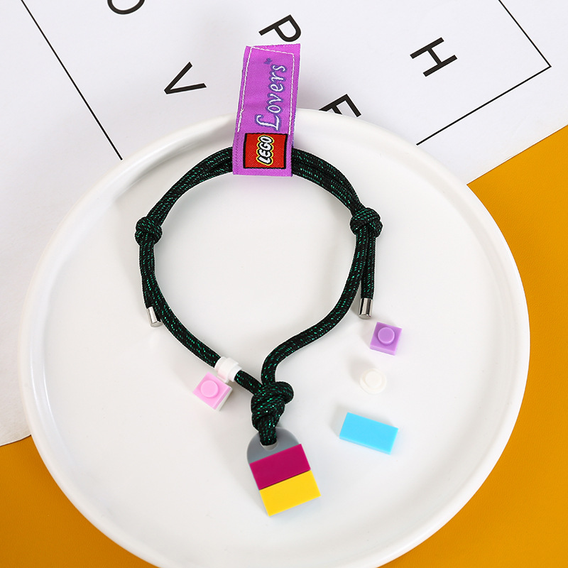 欧美新款乐高拼装积木爱心情侣手链一对男女学生编织手绳饰品批发