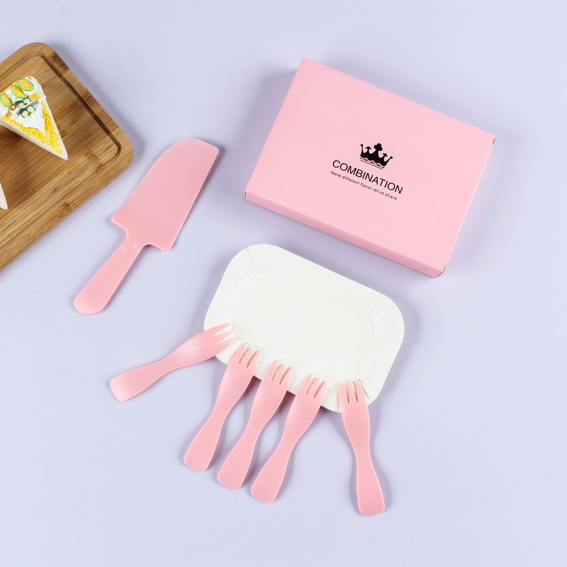 生日蛋糕餐具套装塑料一次性蛋糕刀叉盘 烘焙刀叉碟组合批发定制