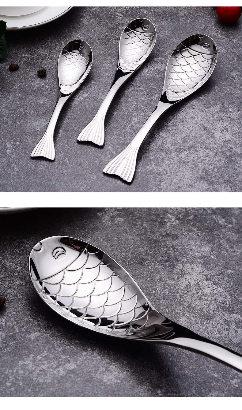 酒店用品餐勺304不锈钢鱼饭勺甜品勺吃饭汤勺子家用鱼型勺子餐具