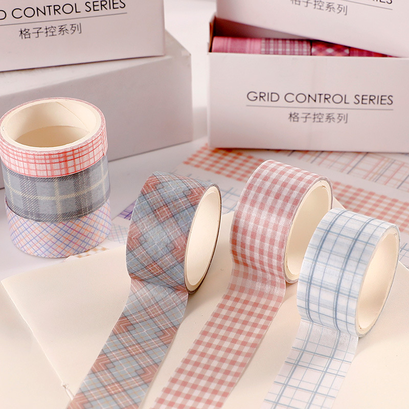 Practical Plaid and Paper Adhesive Tape Set Creative Stationery Diy Journal Stickers Simple Stickers Exclusive for Cross-Border