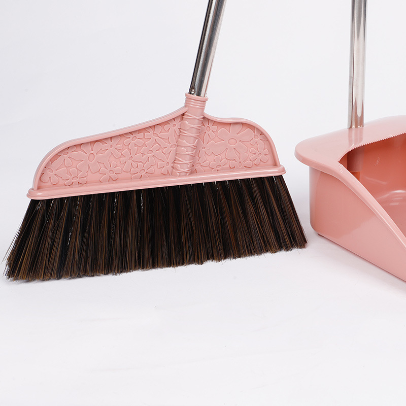 Household Broom Dustpan with Teeth Set Stainless Steel Tube Soft Wool Plastic Hair Cleaning Floor Broom 0678