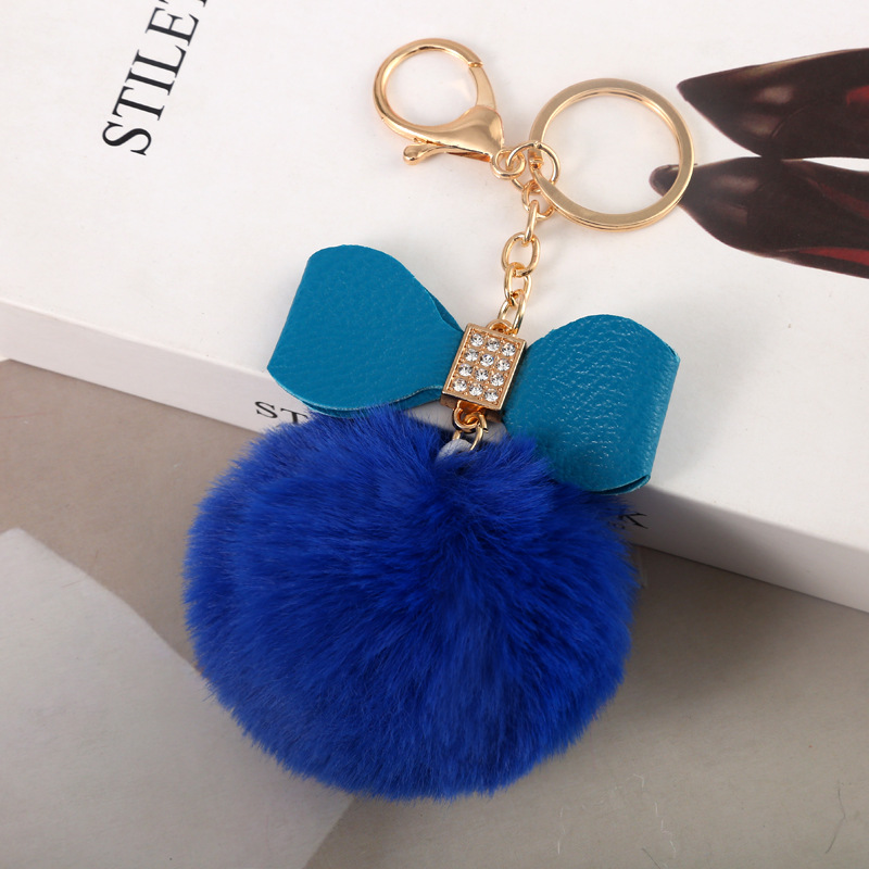 Factory Wholesale Supply Exclusive for Cross-Border 8cm Imitation Rex Rabbit Bow Hair Ball Keychain Creative Gift Bag Pendant