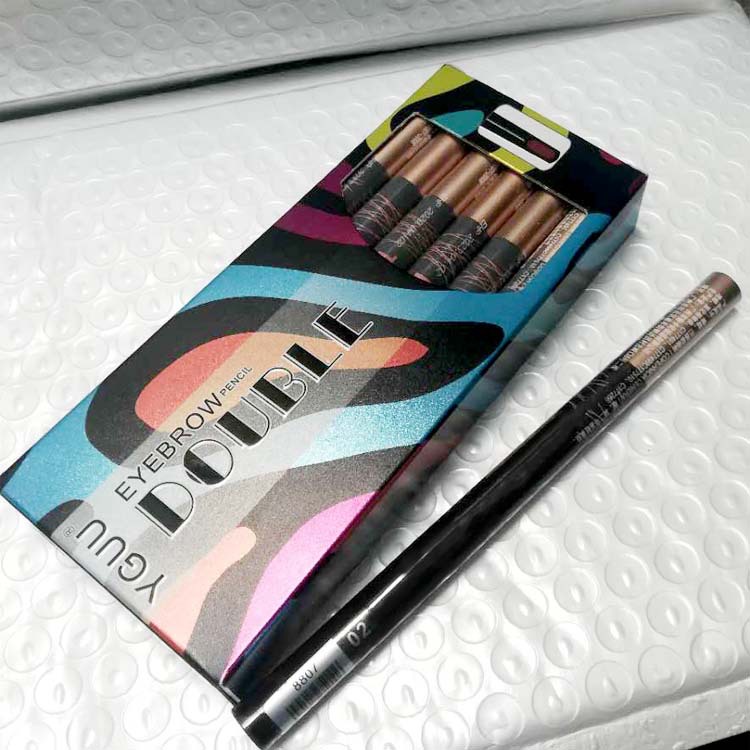 yguu8807双头鸭嘴扁平式巧克力棕色防水不晕染易上色自动旋转眉笔