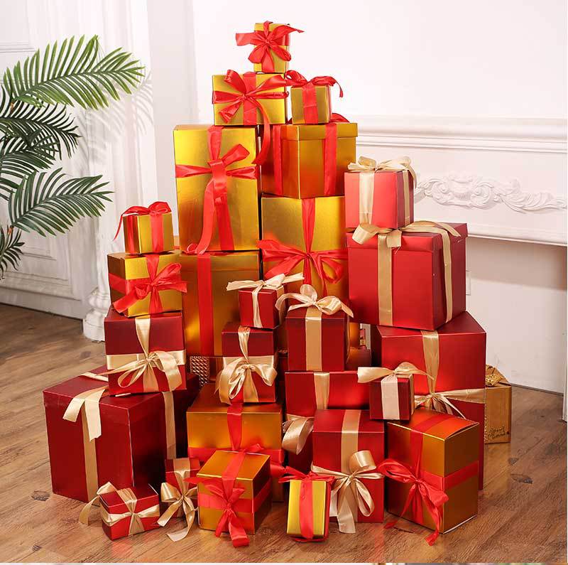 圣诞节礼物盒3件套7件套礼品盒子商场橱窗布置堆头摆件装饰品纸盒