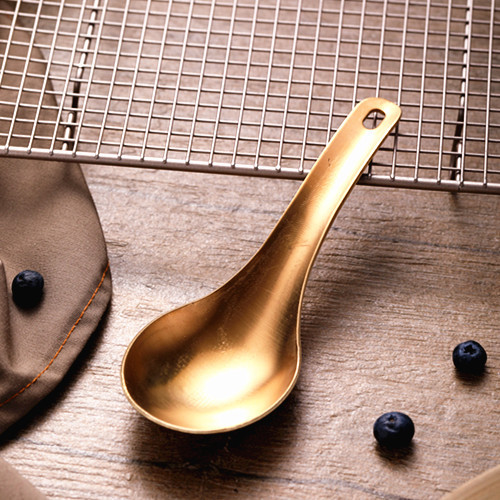 纯铜舀汤勺子大小号家用盛粥分餐稀饭勺长柄带眼勺厨房黄铜分汤匙