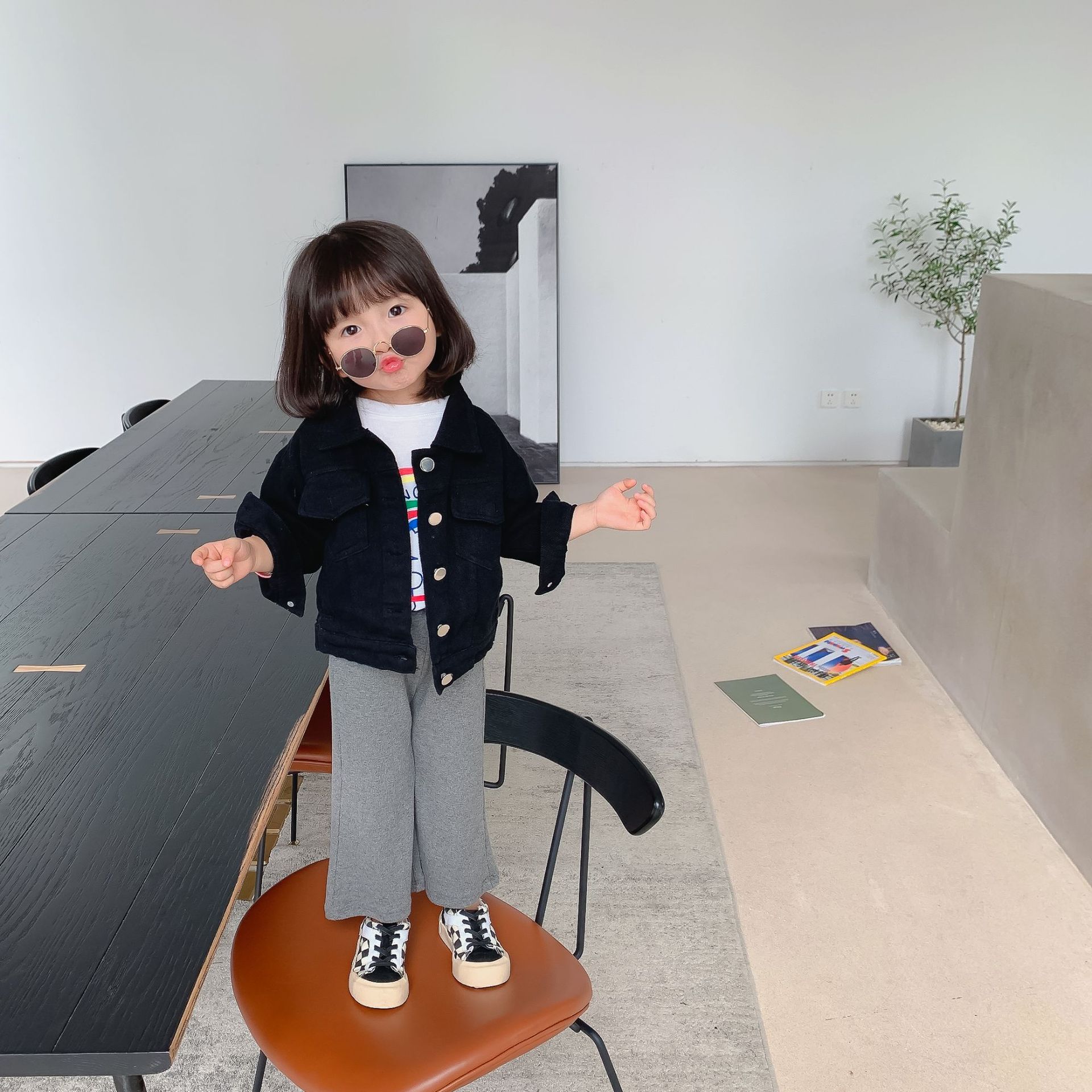 2020秋童装儿童网红款外套 女童男童卡通熊夹克衫宝宝斜纹童外套