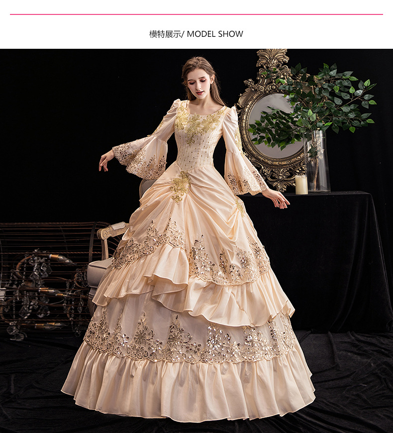 新款香槟欧式宫廷服皇后化妆童话主持年会走秀影楼演出礼服女
