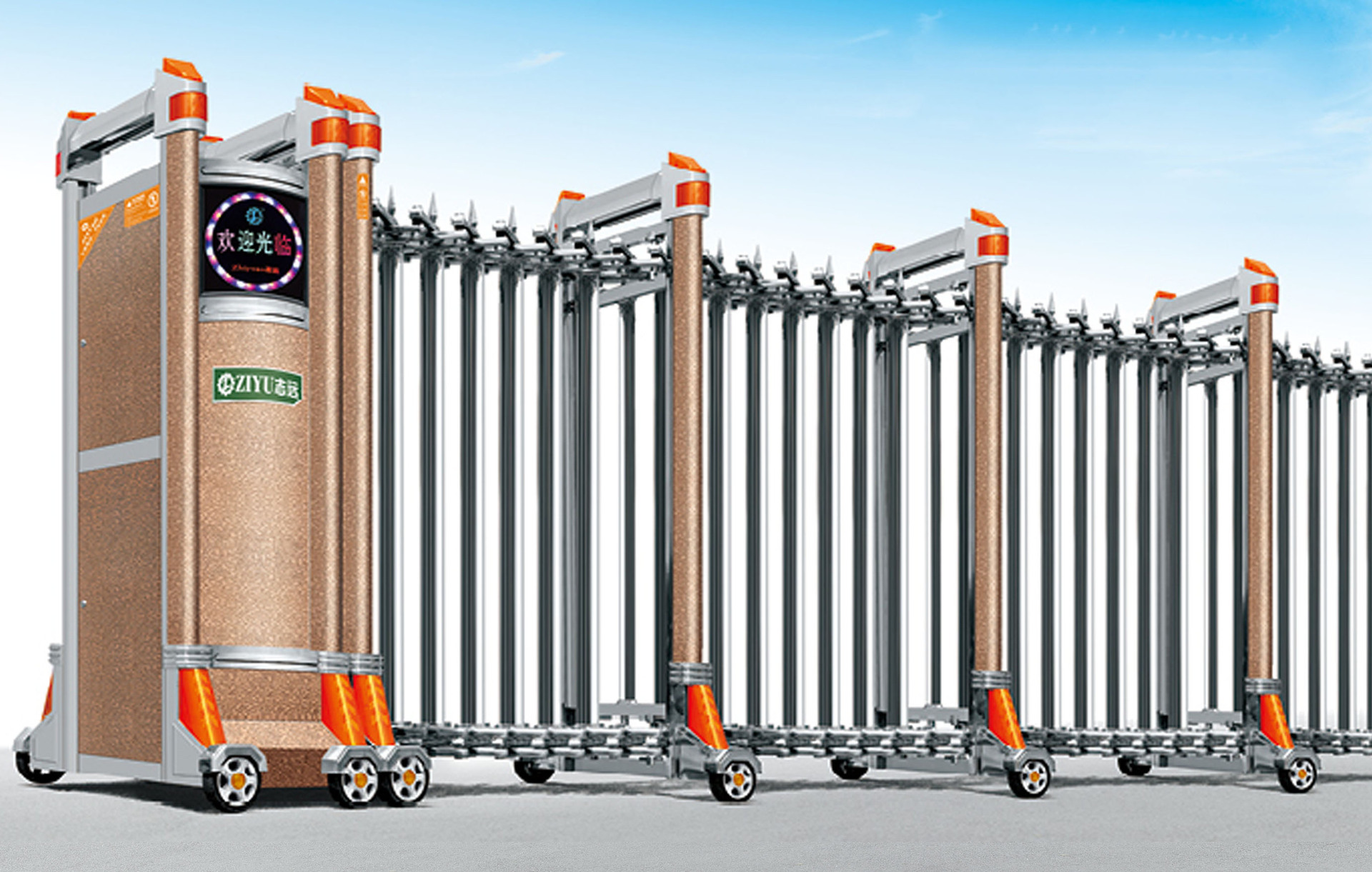 不锈钢电动伸缩门工厂学校电动门 无轨单轨铝合金电动伸缩门大门