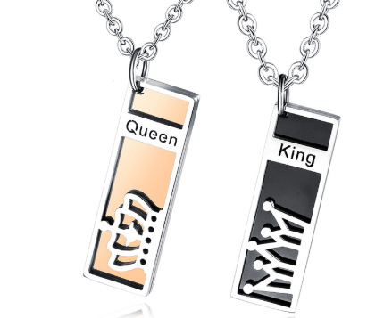 韩版时尚钛钢项链情侣吊坠king queen皇冠项链创意情侣不锈钢吊坠