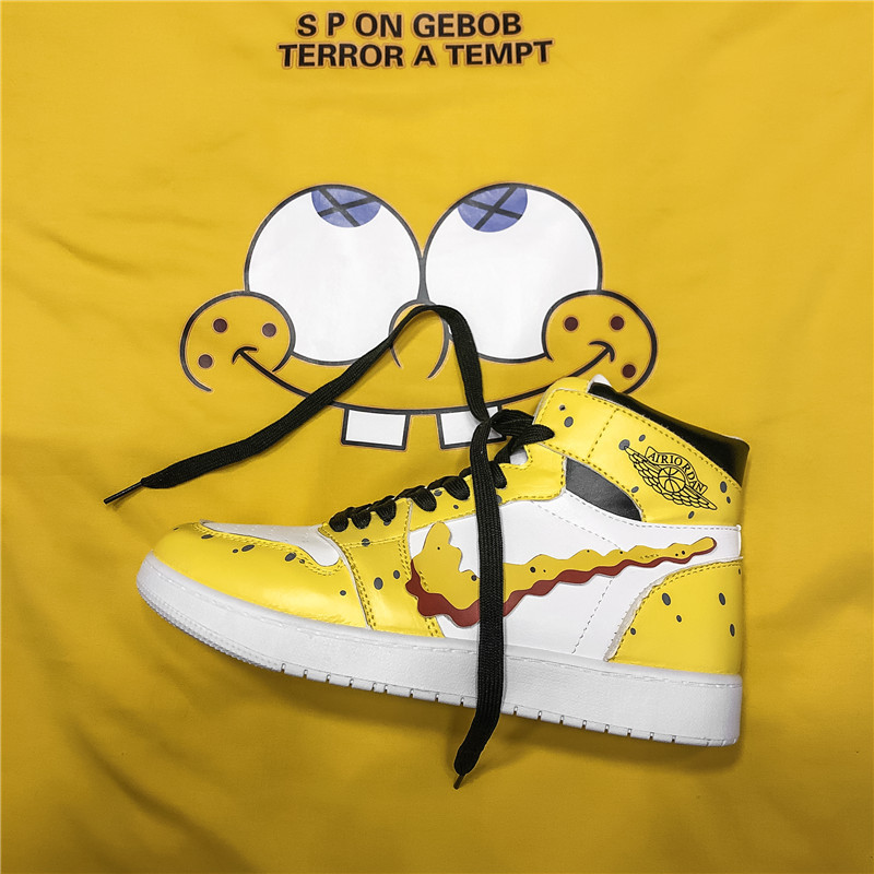 2020秋季新款加绒保暖高帮男鞋卡通动漫海绵宝宝学生板鞋一件代发