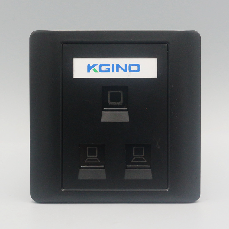 三口信息面板黑色86型双口电脑电视插座网络模块有线电视墙壁插座