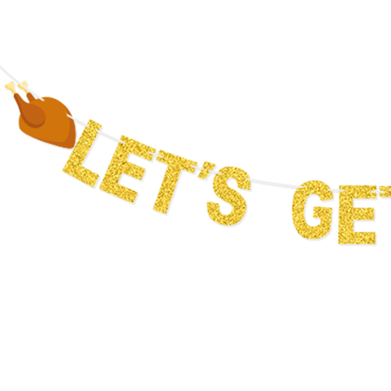 厂家直销 感恩节派对装饰串旗 鸡腿lets get basted闪粉拉花