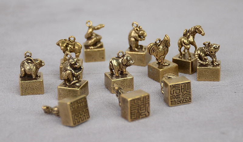 复古纯铜十二生肖铜玉玺印章挂件中国风钥匙扣挂饰地摊摆件批发