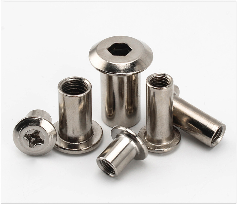 m6 m8 m10镀镍斜平头倒边内六角家具对锁螺母十字对接夹板螺帽