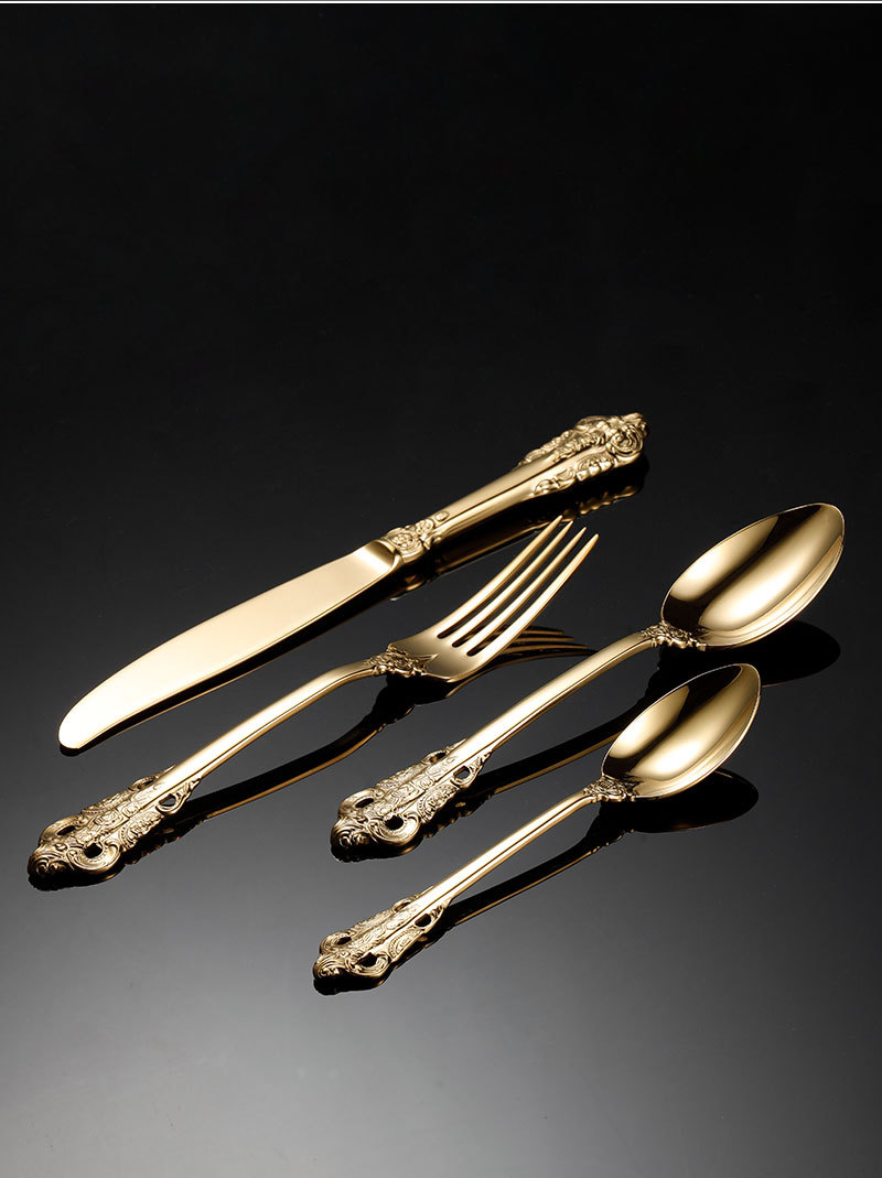 厂家直销西餐餐具宫廷系列牛排刀叉勺304不锈钢钛金酒店餐具套装