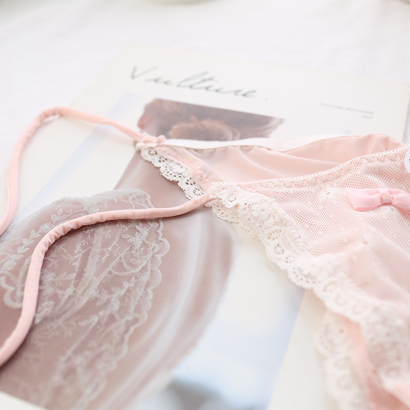 a271系带双绳牛奶丝女士内裤日系少女学生三角裤低腰草莓网纱冰丝