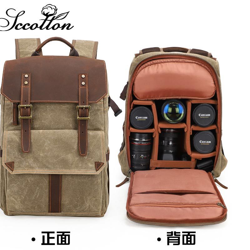 New European and American Photography Bag Outdoor SLR Shoulder Camera Backpack Waterproof Large Capacity Wax Dye Canvas Camera Bag