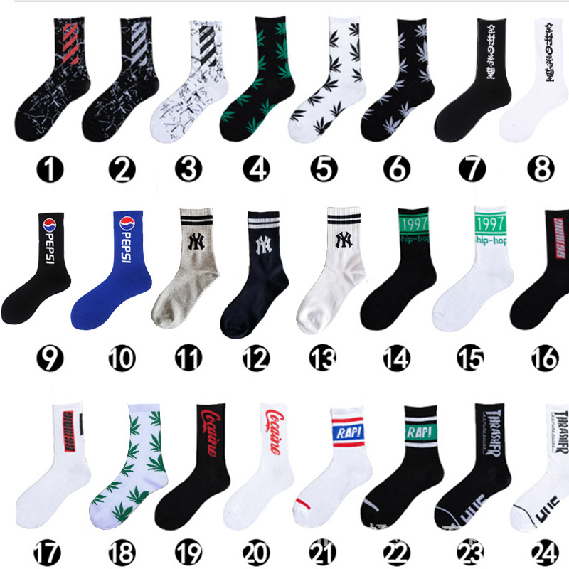 Socks Men Fashion Brands European and American Street Boom Mid-Calf Length Solid Color Long Socks Female Autumn and Winter Cotton Socks Hip Hop Sports Basketball Socks