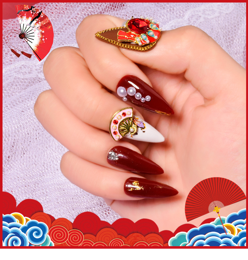 新年中国风美甲饰品戏曲京剧脸谱指甲钻装饰水钻结婚网红饰品贴钻