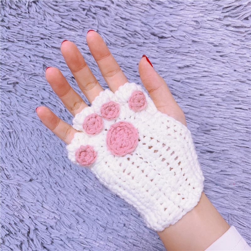 猫爪手套diy手工编织材料自制毛线可爱少女半指钩针送女友礼物冬
