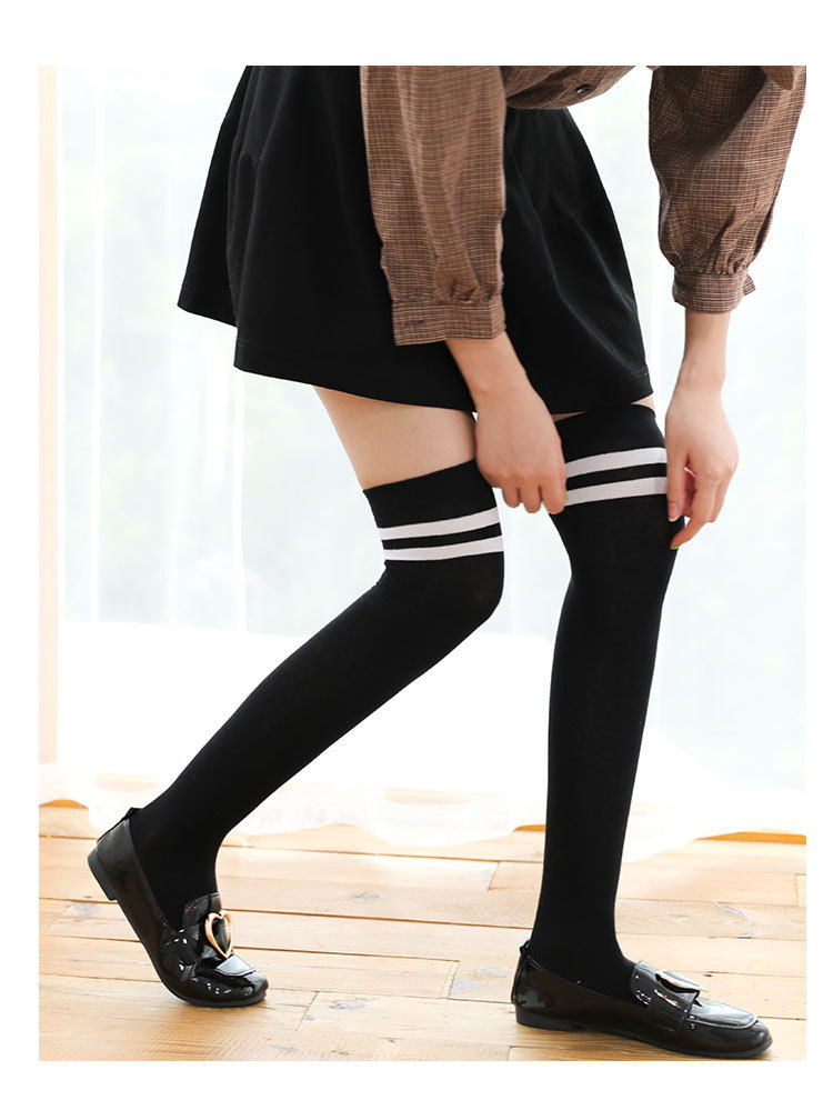 压力显瘦条纹针织长筒袜女过膝袜jk日系全棉运动秋冬长袜子女