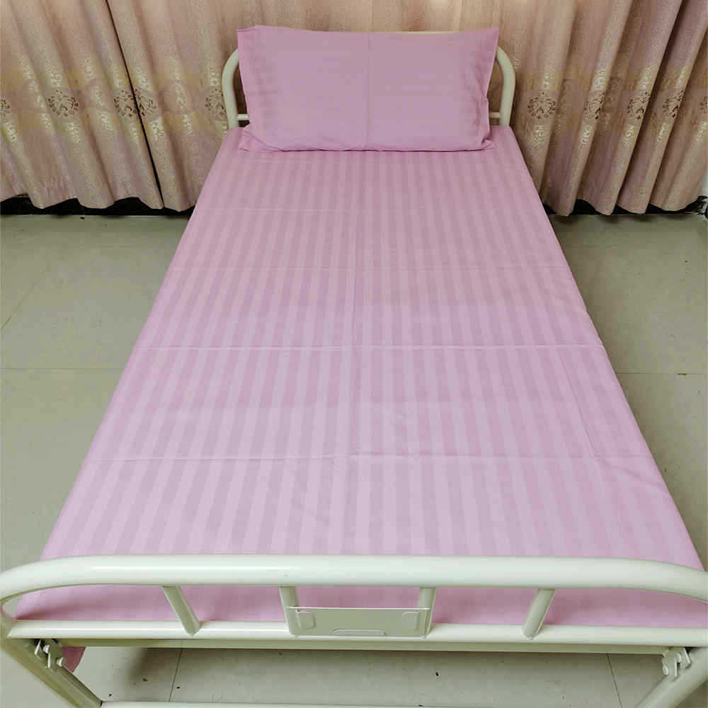 医院病床床上用品棉三件套医护病床蓝绿白条纹涤棉床单被套枕套