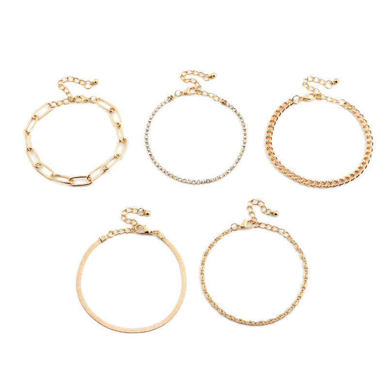 European and American Fashion Ornament Simple Thick Chain 5-Piece Set Bracelet Texture Claw Chain Metal Bracelet