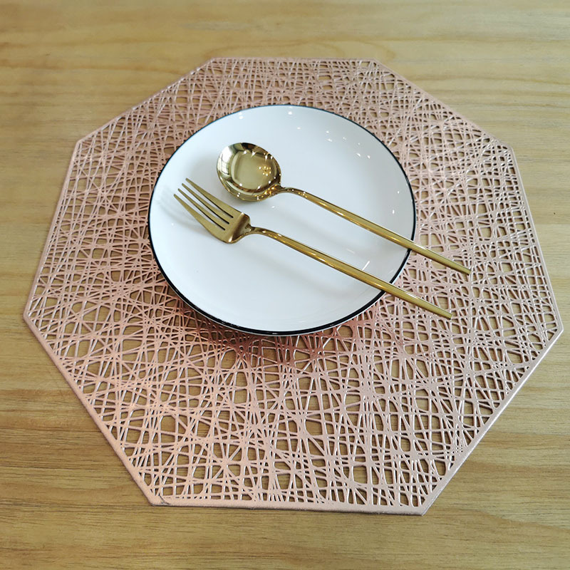 new product creative placemat octagonal hollow heat proof mat minimalist japanese style non-slip mat pvc western-style placemat coaster placemat