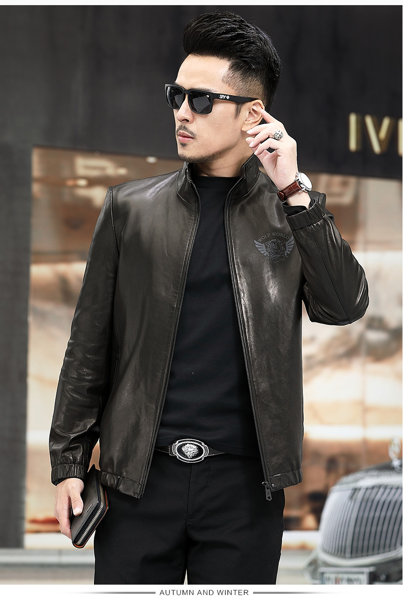 z88011男士皮衣外套立领修身真皮绵羊皮皮衣男