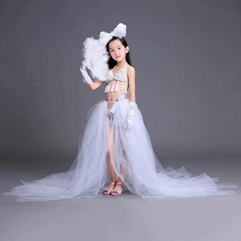 儿童礼服新款女童分体泳装维密秀个性夸张活拖尾t台表演模特走秀