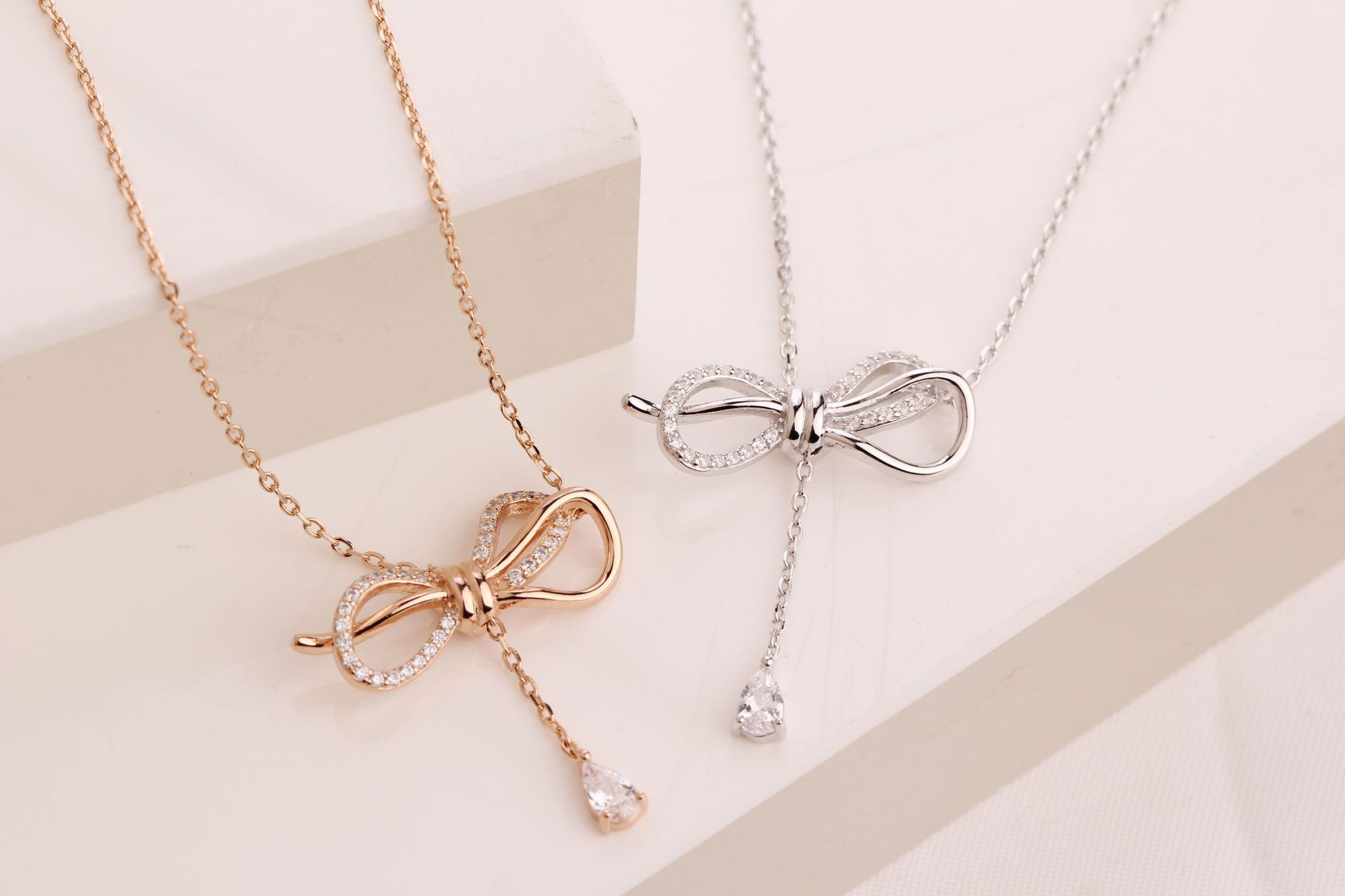 s925纯银施家蝴蝶结项链女欧美网红流苏锁骨颈戴气质伸缩颈链定制