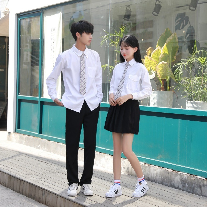 毕业季宽松女衬衫套装高中网红校服韩版学生装女生长袖衬衫批发