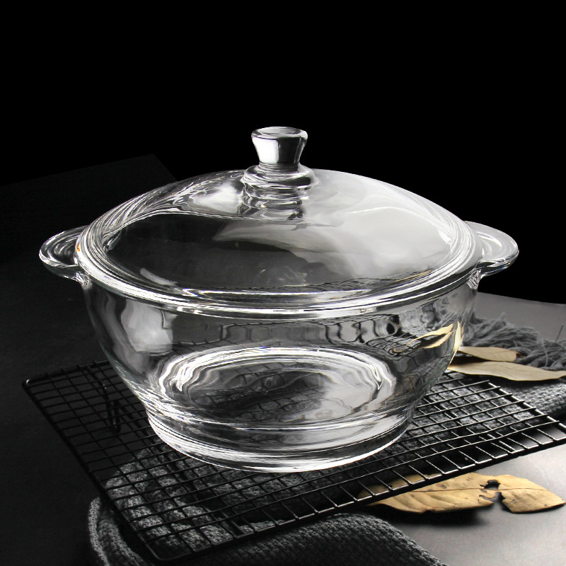 全钢化玻璃煲 耐泡面碗微波炉碗热汤碗汤盆带盖可玻璃 纯色纯色碗