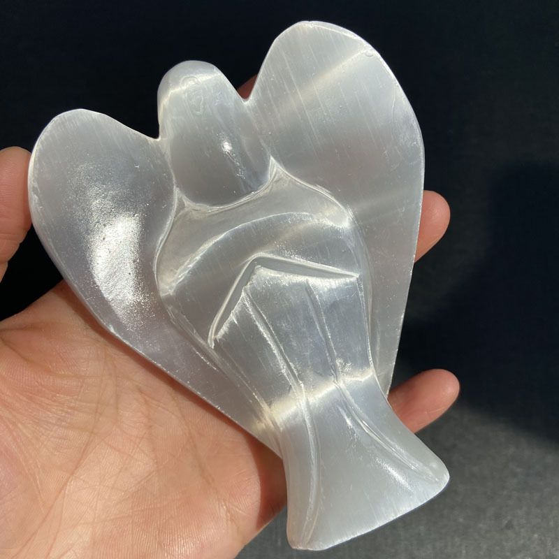 天然摩洛哥透石膏天使摆件雕刻件高频矿石透石膏水晶天使