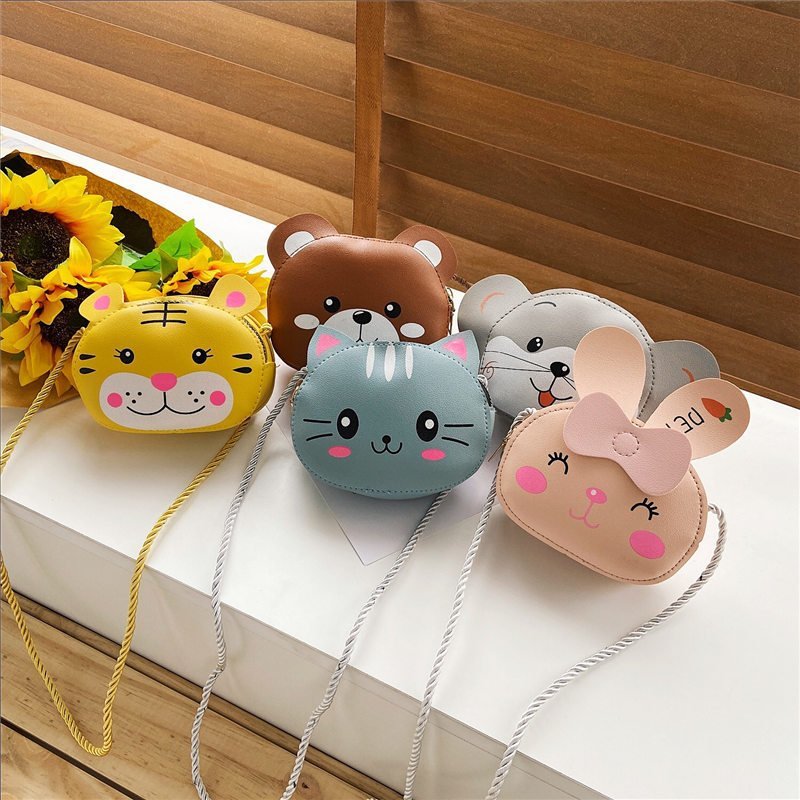 New Cartoon Cute Children's Bag Pu Shoulder Bag Girls' Korean-Style Casual Messenger Bag Small Animal Coin Purse