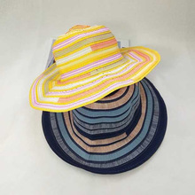 新款彩虹条纹可折叠渔夫帽海边度假防晒帽韩版便携炫彩布帽小清新