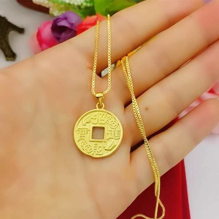 黄铜镀金招财进宝钱币吊坠仿黄金首饰品地摊夜市货源女士项坠项饰