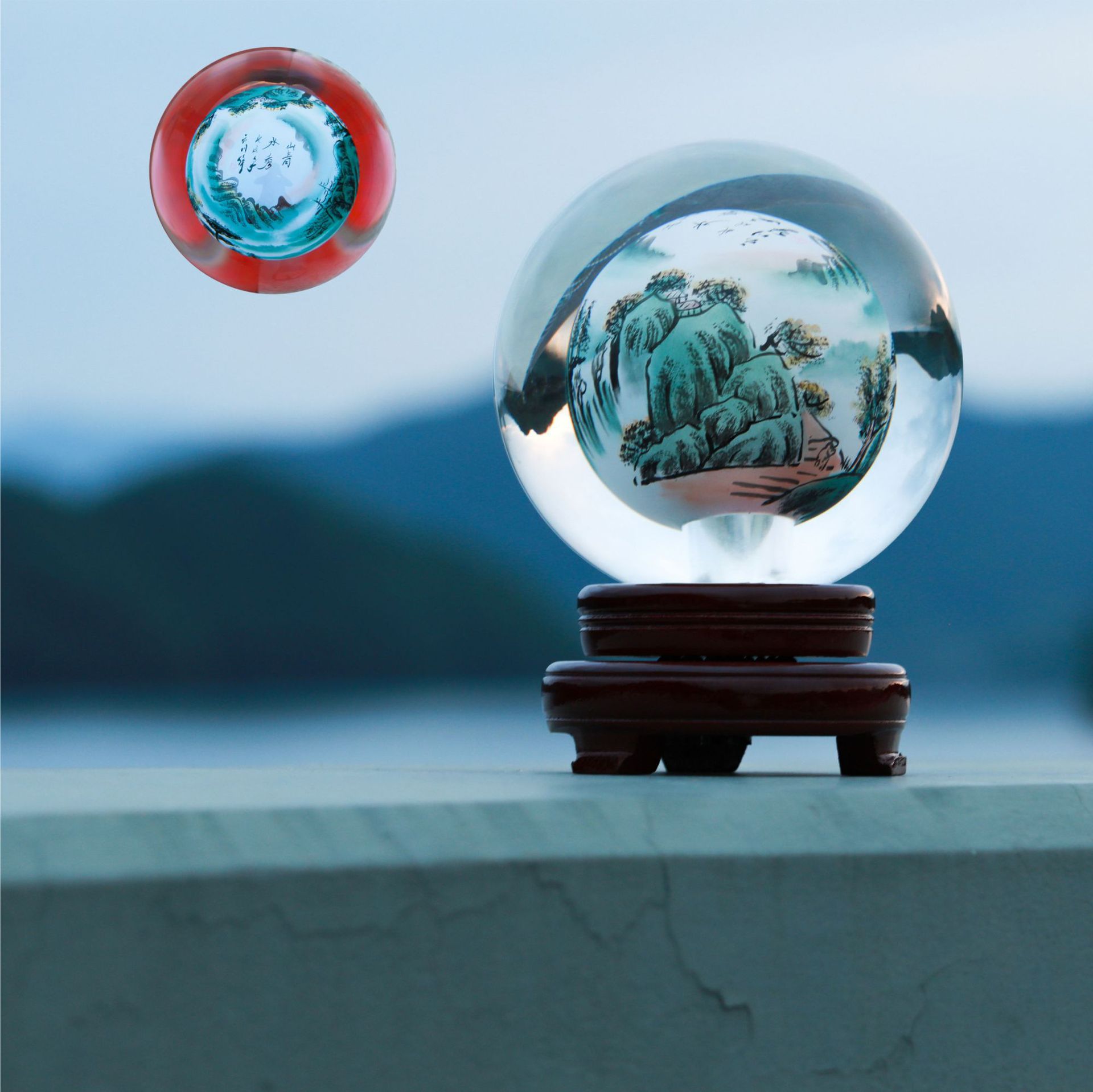 花开富贵水晶球内画球 创意摆件水晶玻璃球内画球 彩色冰裂球