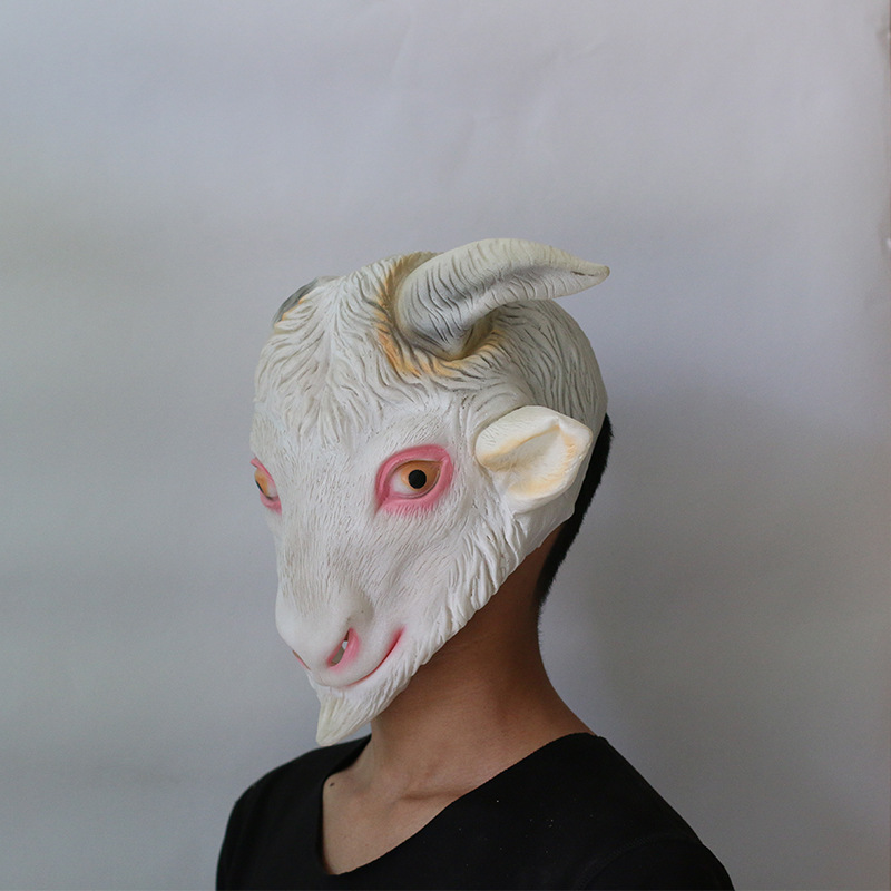 厂家批发节日派对用品动物头搪胶面具万圣节羊头面具化妆舞会道具