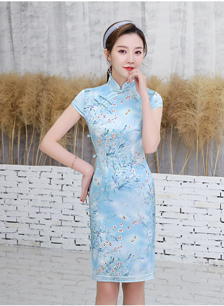 上海旗袍厂wx20b桑蚕丝连衣裙短款真丝少女旗袍2020新款夏季清新优雅