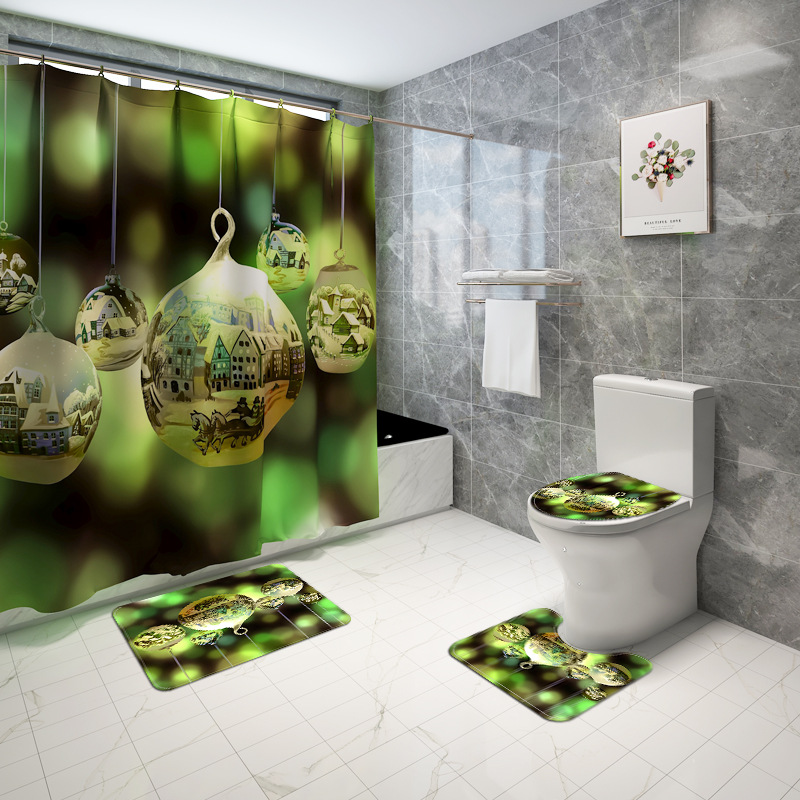 Cross-Border New Arrival Music Symbol Snowman Printing Waterproof Shower Curtain Household Carpet Four-Piece Set Flower and Grass Series to Figure DIY