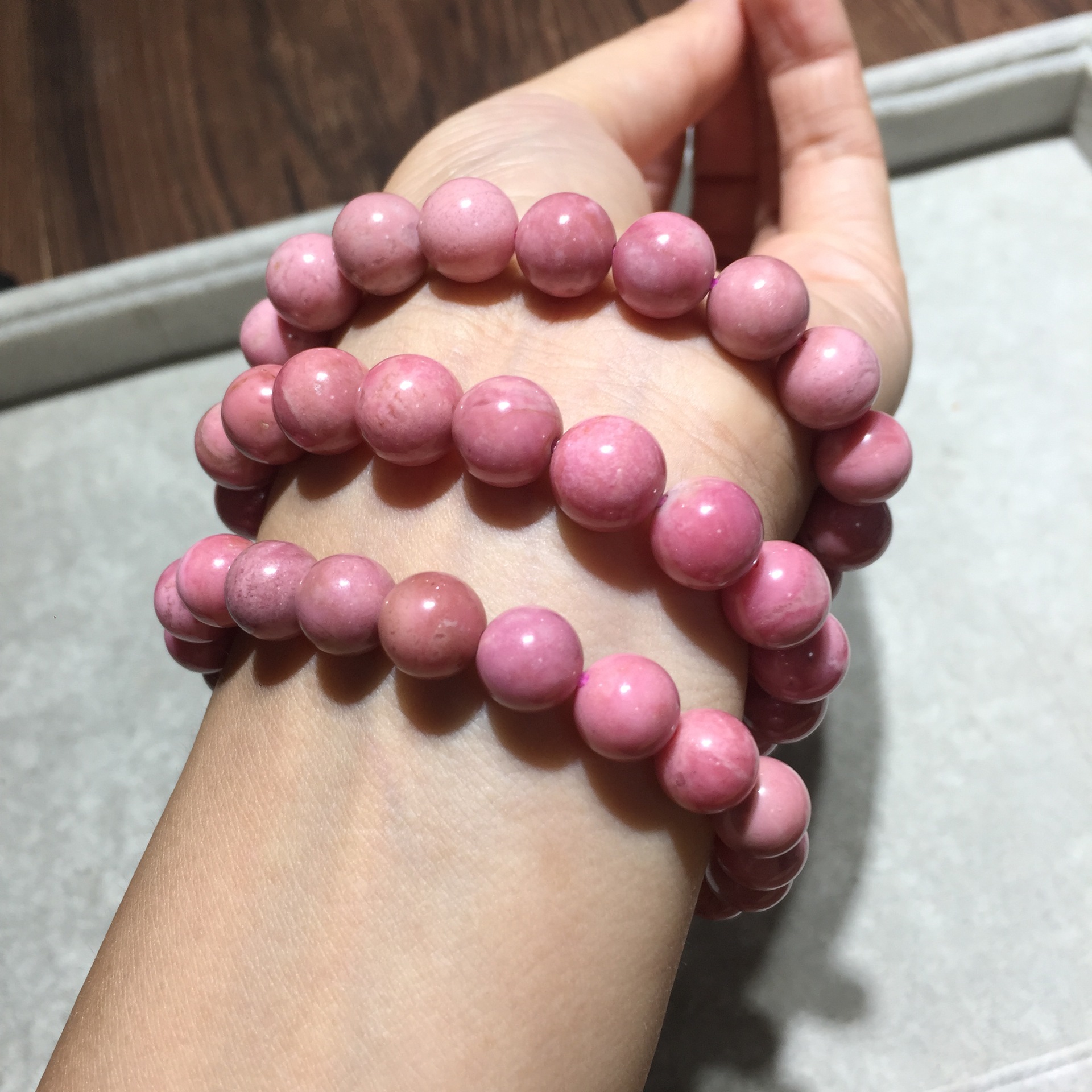 蔷薇石手链女 天然蔷薇石单圈手链 蔷薇辉石手串韩版时尚水晶饰品