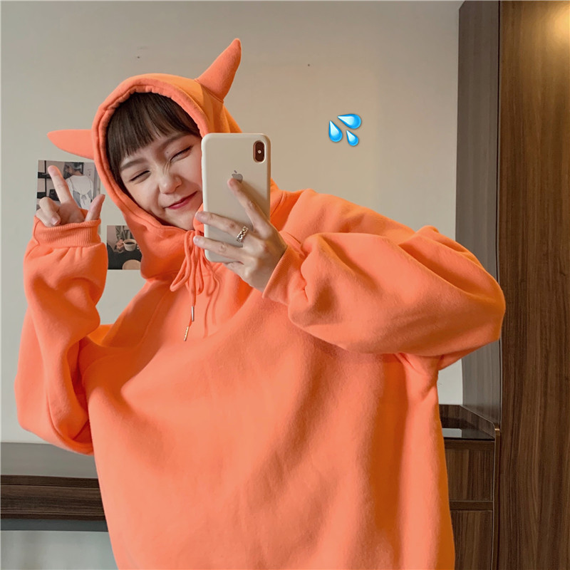 新款秋冬宽松连帽卫衣女韩版宽松中长款慵懒风闺蜜装潮牌ins外套