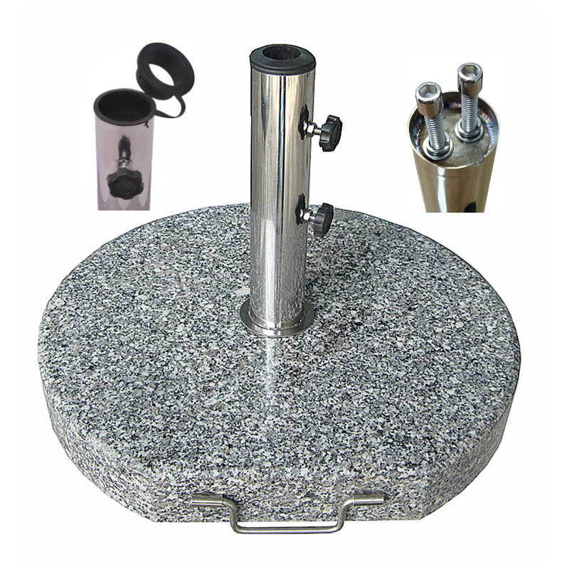 批发太阳伞底座灰色大理石圆形侧拉轮子不锈钢管遮阳伞座定制
