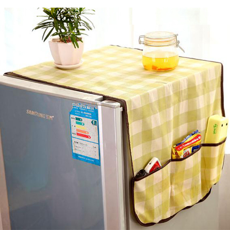 Multi-Purpose Non-Woven Korean Refrigerator Dust Cover Buggy Bag Plaid Refriderator Cover Cover Towel Hanging Storage Bag Wholesale