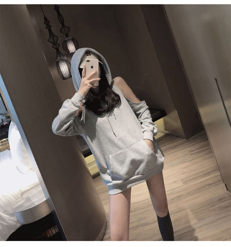 2020新款露肩卫衣女春秋薄款韩版百搭长袖连帽女装上衣潮insj6060