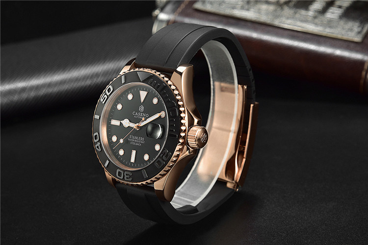 caseno 2020全自动机械正品运动时尚男士手表 硅胶表带21mm