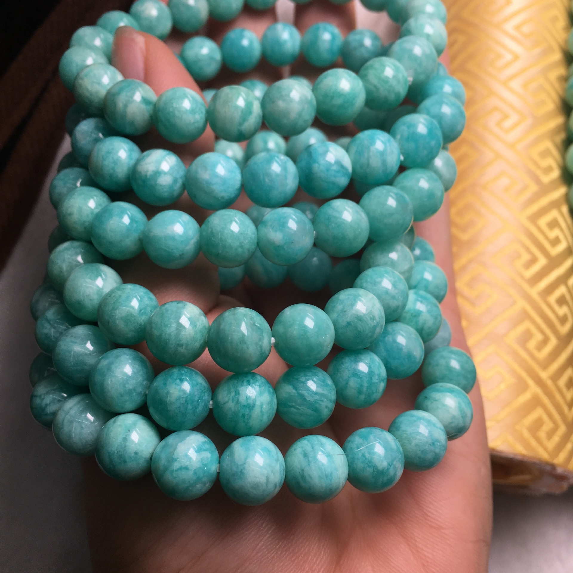 天然天河石手链 颜色比较深绿半透 克拉汇珠宝厂 水晶批发