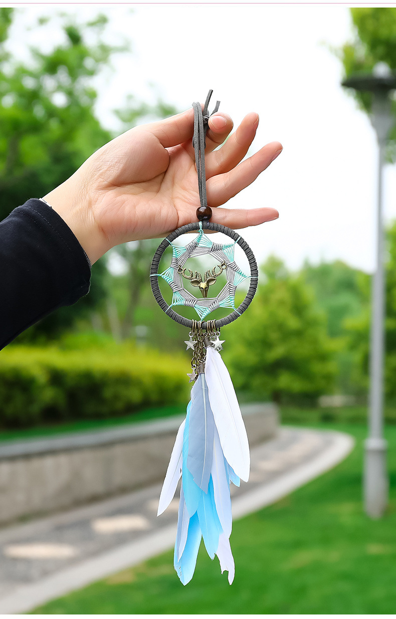 复古捕梦网车载挂件捕梦风铃森系手工制作少女粉色装饰羽毛挂饰品